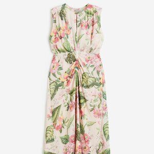 H&M Womens Light Beige Pink Floral Maxi Chiffon Dress, Size: XL, EUC